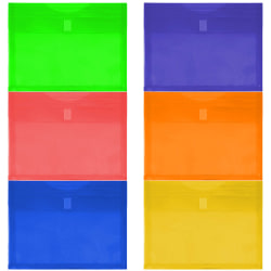 JAM Paper® Plastic Envelopes, 9-3/4" x 13", Hook & Loop Closure, Assorted Colors, Pack Of 6 Envelopes