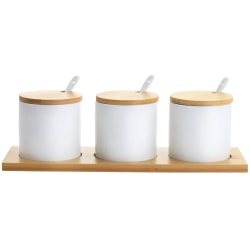 Gibson Elite Gracious Dining 10-Piece Fine Ceramic Condiment Jars Serving Set, White/Light Brown
