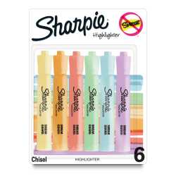 Sharpie® Tank-Style Highlighters, Chisel Tip, Mild Pastel Barrels, Mild Pastel Inks, Pack Of 6 Highlighters