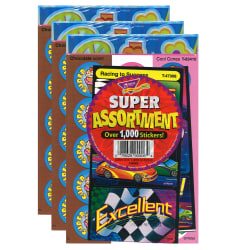 Trend Super Assortment Sticker Packs, Assorted Colors, 1000 Stickers Per Pack, Set Of 3 Packs