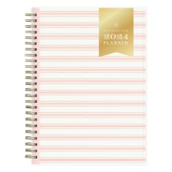 2024 Day Designer Weekly/Monthly Planning Calendar, 5-7/8" x 8-5/8", Ticking Stripe Blush, January To December
