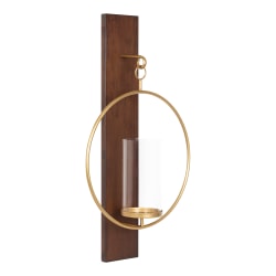 Kate and Laurel Maxfield Wall Sconce Candle Holder, 23-3/4"H x 13"W x 5-1/2"D, Walnut Brown