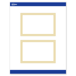 Avery® Print-To-The-Edge Postcards With Sure Feed® Technology, S00-DHM-PRMWC10, Rectangle, 4" x 6", Matte White, Preprinted Multi-Lined Gold Border Design, Pack Of 20