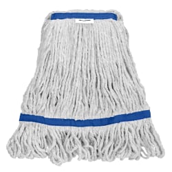 Alpine Industries Cotton Loop-End Mop Heads With 1" Head And Tail Bands, 32 Oz, White/Blue, Set Of 12 Heads