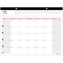 2026-2027 Office Depot® Brand Monthly Academic Desk Calendar, 22" x 17", 30% Recycled, July 2026 To June 2027