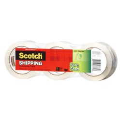 Scotch® Sure Start Shipping Tape, 1-7/8" x 43.7 Yd., Clear, Pack Of 3 Rolls