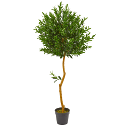 Nearly Natural Olive Topiary 58" UV-Resistant Artificial Tree With Pot, Green/Black