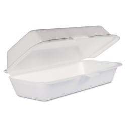 Dart® Foam Hinged-Lid Containers, Hot Dog, 2-5/16"H x 3-13/16"W x 7-1/8"D, White, 125 Containers Per Bag, Carton Of 4 Bags