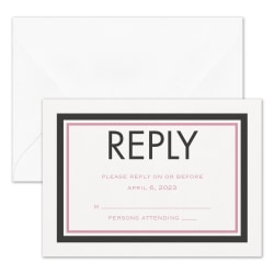 Custom Wedding & Event Response Cards With Envelopes, 4-7/8" x 3-1/2", Double Lined Border, Box Of 25 Cards
