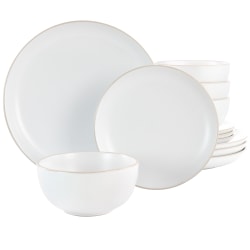 Gibson Home Rockaway 12-Piece Stoneware Dinnerware Set, White