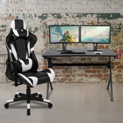 Flash Furniture Gaming Desk And Reclining Chair Set With Cup Holder, Headphone Hook & 2 Wire Management Holes, Black