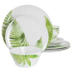 Martha Stewart Fernview 12-Piece Melamine Dinnerware Set, Green