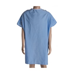 DMI® Easy-Access Patient Hospital Gown With Snap Shoulders, One Size Fits Most, Blue