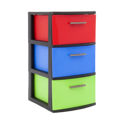Inval By MQ Polypropylene Resin Storage Cabinet, 3 Drawers, 23-15/16"H x 13"W x 15"D, Multicolor