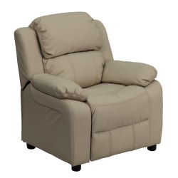Flash Furniture Deluxe Padded Contemporary Vinyl Kids Recliner Accent Chair With Storage Arms, Beige