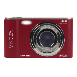 Minolta MND20 44-Megapixel HD 16x Zoom Digital Camera With 2.7K Quad Lens, Red
