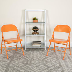 Flash Furniture HERCULES COLORBURST Series Triple-Braced & Double-Hinged Metal Folding Chairs, Orange Marmalade, Pack Of 2 Chairs