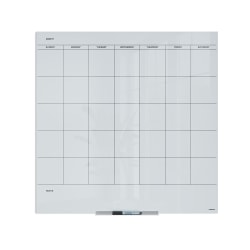 U Brands® Floating Glass Dry-Erase Monthly Calendar Board, 36" X 36", White Frosted Surface, Frameless, Actual Size 35" X 35" (2910U00-01)