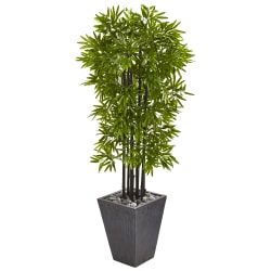 Nearly Natural Bamboo Tree 61"H Plastic Artificial Plant With Planter, 61"H x 25"W x 20"D, Green/Gray