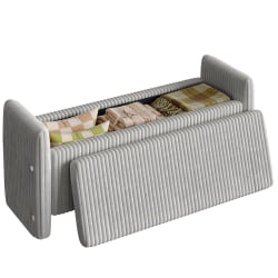 Bestier Corduroy Ottoman With Storage, 19"H x 44"W x 14"D, Gray