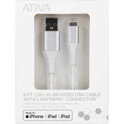 Ativa® Lightning To USB Type-A Cable, 6', White, 45402