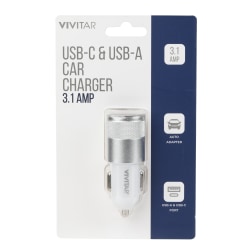 Vivitar USB-C And USB-A Car Charger, White, NIL6003-WHT-STK-24