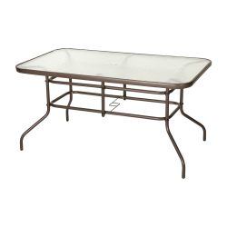 Flash Furniture Tory 31.5" x 55" Rectangular Tempered Glass Metal Table with Umbrella Hole, Clear Top/Bronze Frame