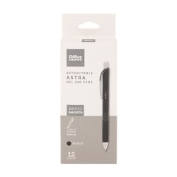 Office Depot® Brand Astra Retractable Gel Ink Pens, Medium Point, 0.7 mm, Black Barrel, Black Ink, Pack Of 12 Pens