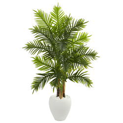 Nearly Natural Areca Palm 60"H Artificial Real Touch Tree With Planter, 60"H x 32"W x 21"D, Green/White