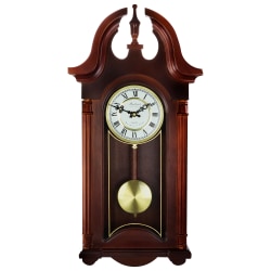 Bedford Clocks Wall Clock, 26-1/2"H x 12-1/2"W x 2-1/4"D, Cherry Oak