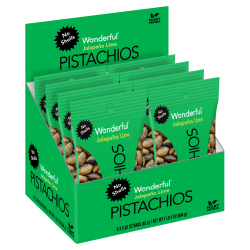 Wonderful® No Shells Pistachios, Jalapeño Lime , 2.25 Oz, Pack Of 8 Bags