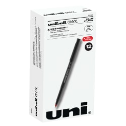 uni-ball® Onyx® Rollerball Pens, Fine Point, 0.7 mm, Black Barrel, Red Ink, Pack Of 12
