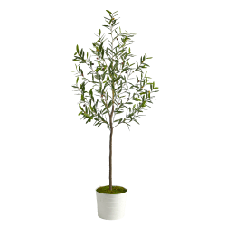 Nearly Natural Olive 74"H Artificial Tree With Metal Planter, 74"H x 26"W x 26"D, Green/White