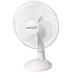 Brentwood Kool Zone F-12DW 12" Oscillating Desk Fan - 12" Fan Diameter - 3 Speed - Oscillating, Pivoting Head, Carrying Handle, Quiet, Adjustable Tilt Head, Air Circulation - White