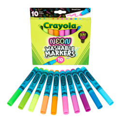 Crayola Neon Marker Set (10ct), Art Markers for Kids, 7 Glow in the Dark Marker Colors, Broad Line, Gift for Kids, Ages 3+