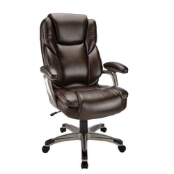 Realspace® Cressfield Bonded Leather High-Back Executive Chair, Brown/Silver, BIFMA Compliant