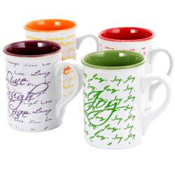 Gibson Inspirational Words 4-Piece Mug Set, 16 Oz, Assorted Colors