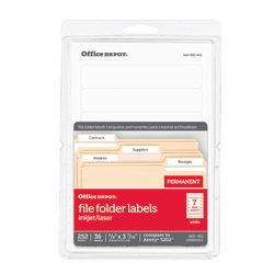 Office Depot® Brand Print-Or-Write Color Permanent File Folder Labels, OD98816, Rectangle, 5/8" x 3 1/2", White, Pack Of 252