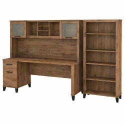 Bush Business Furniture Somerset 72"W Office Computer Desk With Hutch And 5-Shelf Bookcase, Fresh Walnut, Standard Delivery