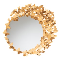 Baxton Studio Tauriel Round Butterfly Accent Wall Mirror, 32-1/2"H x 32-1/2"W x 1/4"D, Antique Goldleaf