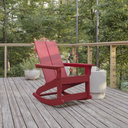 Flash Furniture Finn Modern Commercial Grade Poly Resin Wood Adirondack Rocking Chair, Red, JJC14709RED