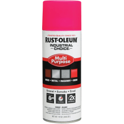 Rust-Oleum Industrial Choice 1600 System Multi-Purpose Enamel Spray Paint, 12 Oz, Gloss Fluorescent Pink, Case Of 6 Cans
