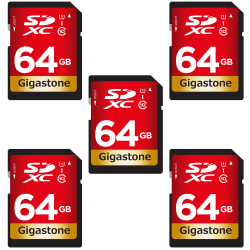 Dane-Elec Gigastone Class 10 UHS-I U1 SDXC Cards, 64GB, Pack Of 5 Cards