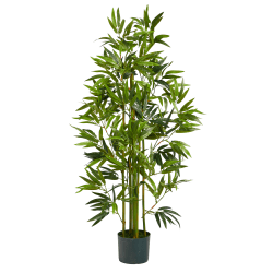 Nearly Natural Bamboo Tree 4’H Artificial Tree With Planter, 48"H x 28"W x 28"D, Green/Black