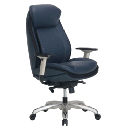 Shaquille O'Neal™ Zethus Ergonomic Bonded Leather High-Back Executive Chair, Navy/Silver
