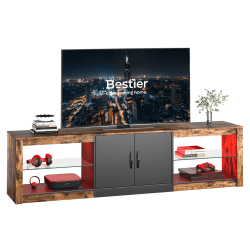 Bestier 70" LED Modern TV Stand For 75" TVs, 18-1/2"H x 70-7/8"W x 13-13/16"D, Rustic Brown