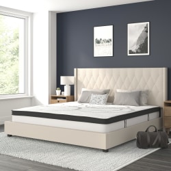 Flash Furniture Riverdale Tufted Upholstered Platform Bed With 10" CertiPUR-US Certified Foam And Pocket Spring Mattress, King, Beige