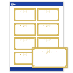 Avery® Printable Christmas Business Cards with Sure Feed® Technology, 2" x 3-1/2", Matte White With Metallic Gold Hanging Ornaments Design, Pack Of 80
