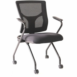 Lorell Conjure Mesh Training Chairs with Arms - Polyurethane, Molded Foam, Fabric Seat Material - Black - Armrest - 2 / Carton