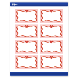 Avery® Printable Christmas Business Cards With Sure Feed® Technology, 2" x 3-1/2", Matte White/Pink Border Red & Metallic Gold Bow, 80-PK